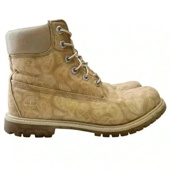 Timberland Boots 6” Premium Lace Up LTD ED Paisley Print Tan Brown Size 9 - Picture 1 of 16